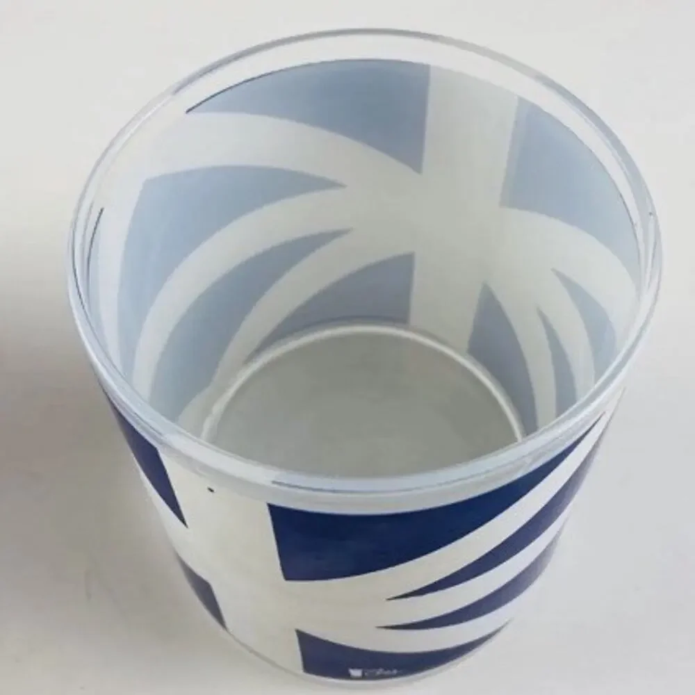 2 Cera Glass 10oz Cups Low Ball Blue White Union Jack Vintage Rare
